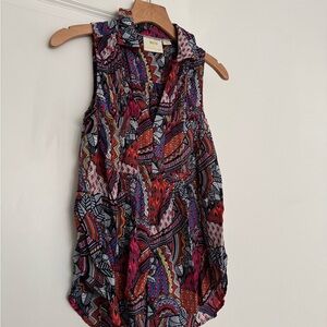 Maeve Anthropologie women’s Whimsical Pintuck Sleeveless  louse shirt top SMALL